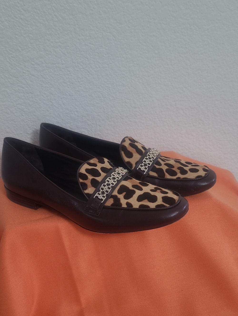 Tory Burch Leopard Calf Hair Loafers – Chain Detail